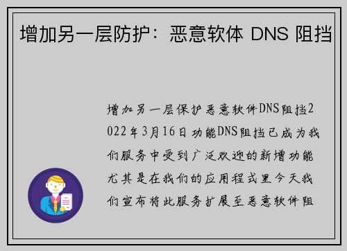 增加另一层防护：恶意软体 DNS 阻挡 